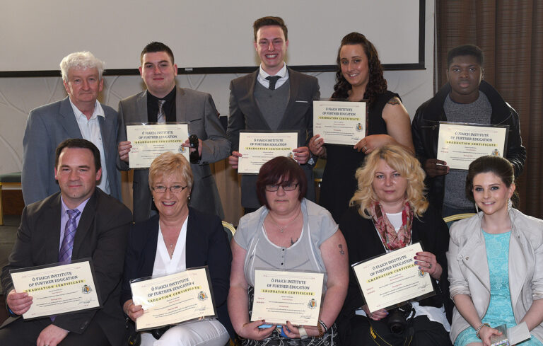alumni-photo Photographic Studies course co-ordinator Ken Finegan pictured with members of the 7PHO class at the Ó Fiaich Institute of Further Education graduation ceremony held in the Crowne Plaza Hotel. Included are Paul Glennon, Annette Nolan, Louise Harmon, Beata Szczepanska, Shirley McKenny (Student of the Year), Bernie Maughan, Emmet Lynch, Brittany McEnteggart and Bobby Bankole.